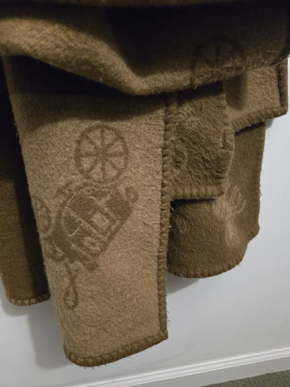 Coach Brown Checkered Horse And Carriage Wool Throw Blanket